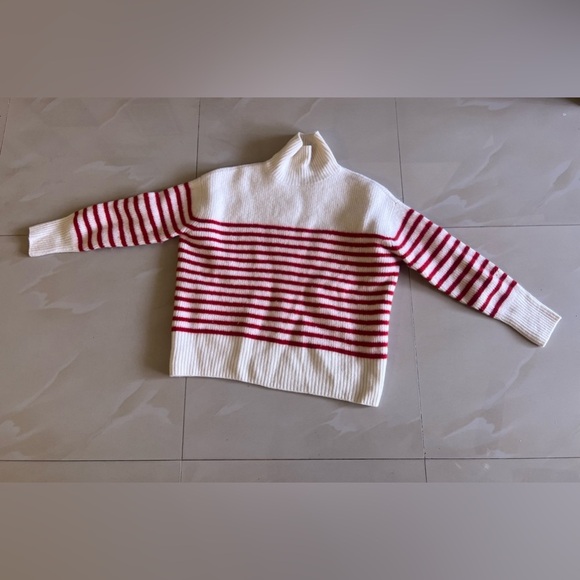ZARA Turtleneck Ribbed Knit Wool Sweater Striped Red size S - Picture 16 of 16